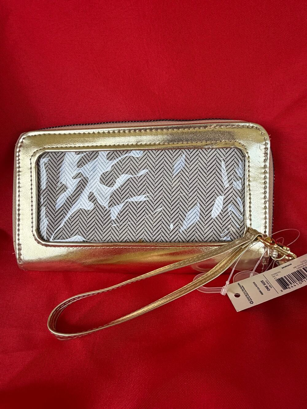 Y2K NWT Gold Metallic Zip Around Wristlet Wallet Clear ID Window No Boundaries